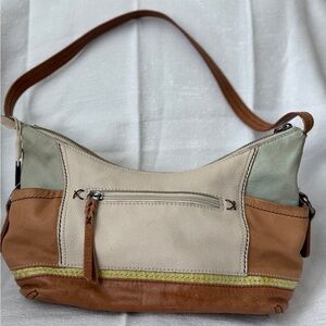The Sak Cream and Tan Leather Shoulder Bag